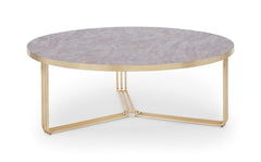 Gillmore Space Finn Collection Large Circular Coffee Table with  Brass Frame