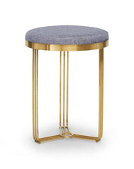Gillmore Space  Finn Collection Circular Side Table/Stool with Upholstered Top and Brushed Brass Frame  FREE UK DELIVERY