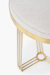 Gillmore Space  Finn Collection Circular Side Table/Stool with Upholstered Top and Brushed Brass Frame  FREE UK DELIVERY