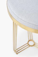 Gillmore Space  Finn Collection Circular Side Table/Stool with Upholstered Top and Brushed Brass Frame  FREE UK DELIVERY
