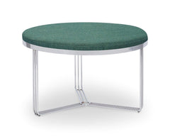 Gillmore Space Finn Collection Small Circular Coffee Table/Footstool with Upholstered Top and Polished Chrome Frame