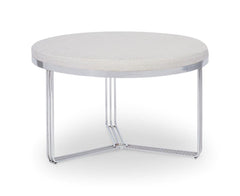 Gillmore Space Finn Collection Small Circular Coffee Table/Footstool with Upholstered Top and Polished Chrome Frame