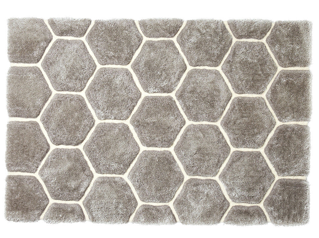 Think Rugs Hand Tufted Shaggy Collection - Noble House NH 30782 Grey/White