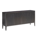 Dark wooden sideboard with slatted doors on a white background