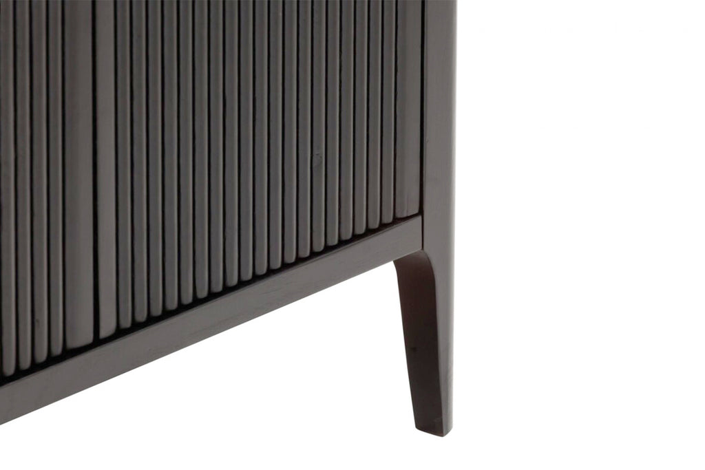 Close-up of black oak Abberley sideboard with fluted doors