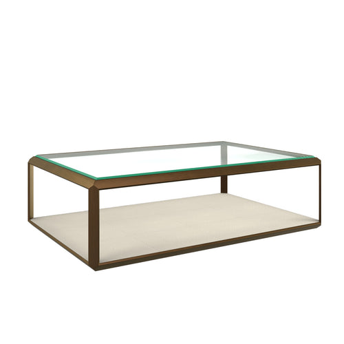 Elmley Coffee table with glass top and wooden frame on a white background