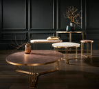 Gillmore Space Finn Collection Large Circular Coffee Table with  Brass Frame