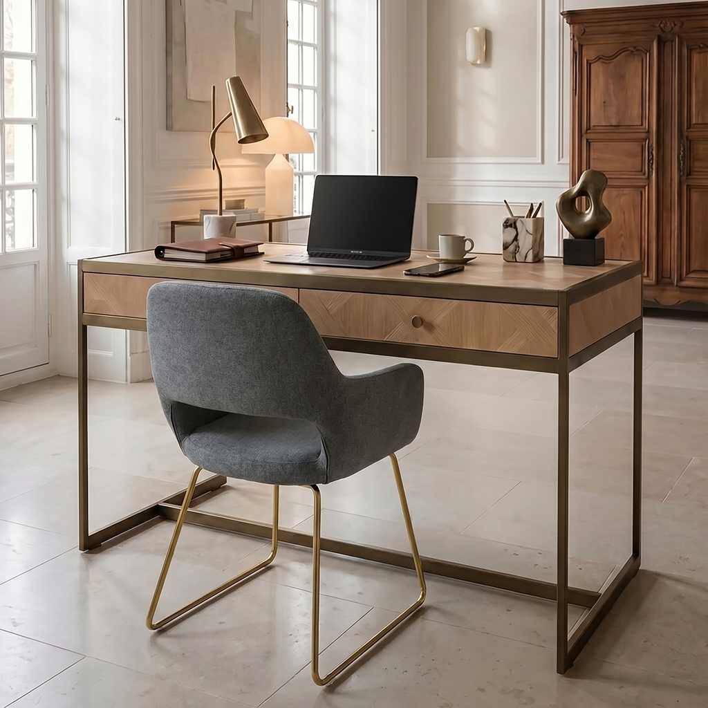 Grenoble Desk with 2 drawers in oak veneer