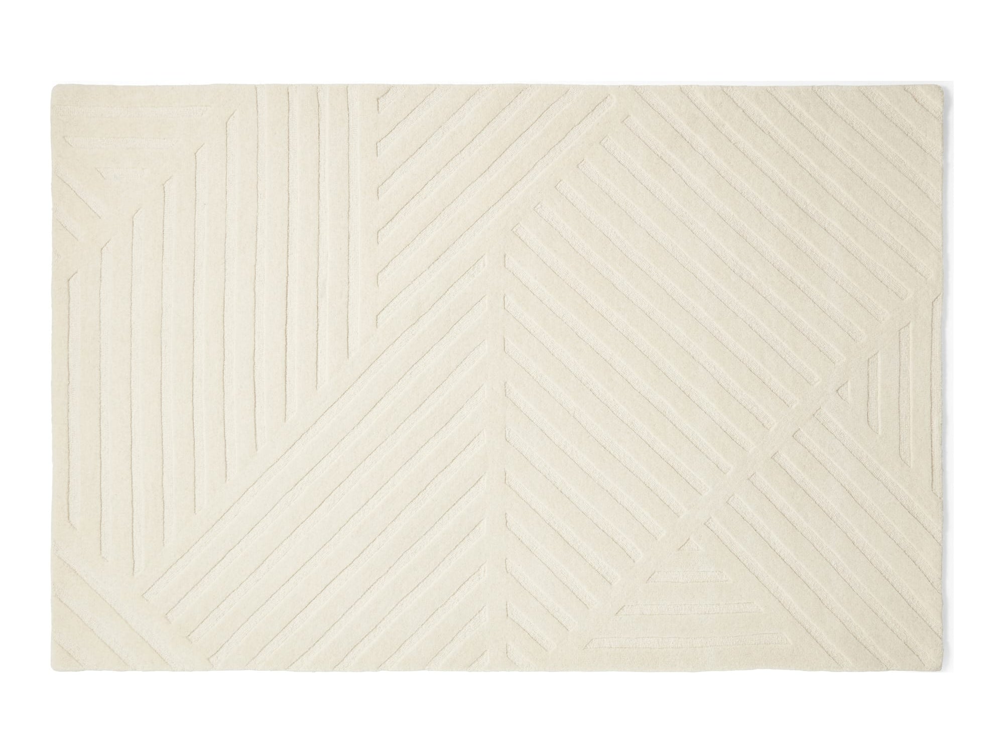 An off-white textured area rug with a geometric pattern of raised diagonal lines, shown flat against a white background.