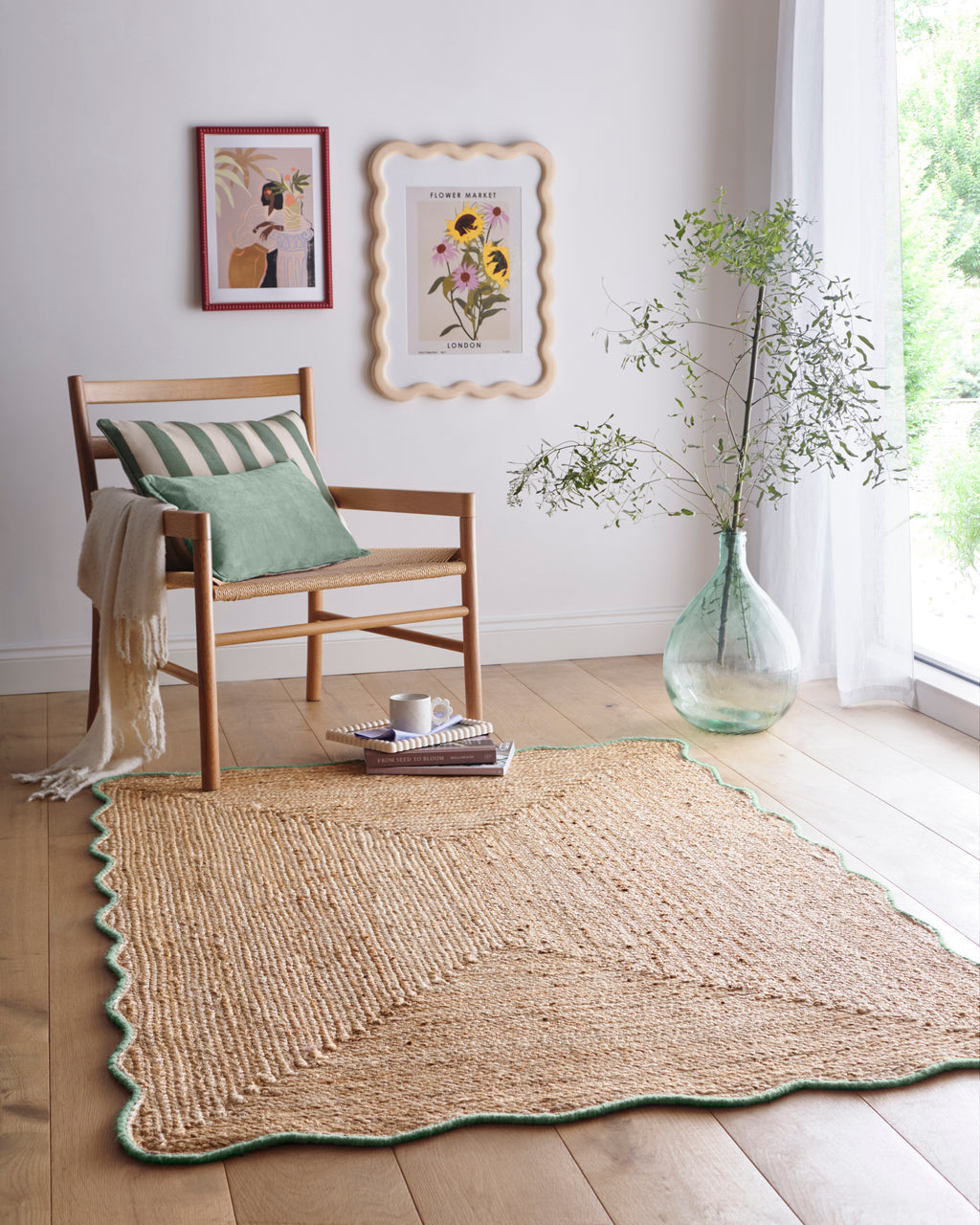 Living Room Rug Jute Edge Green by Origins