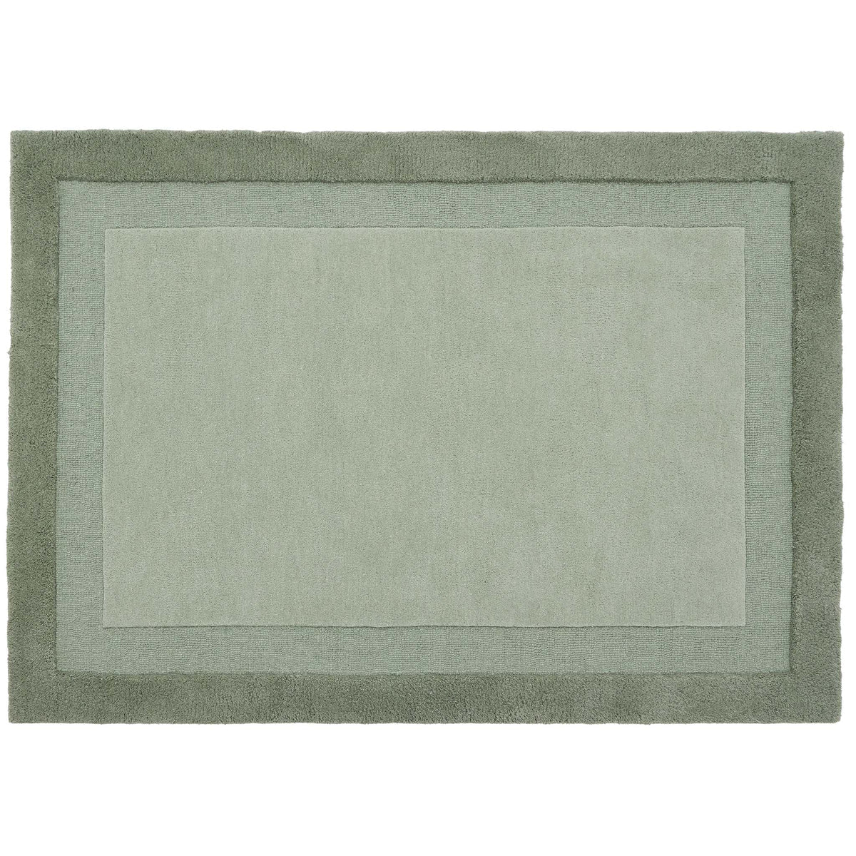 Green rug with a border on a white background