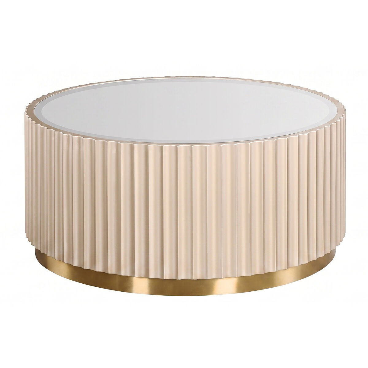 Dusino Champagne Gold Finish | Flute Detail | Coffee Table with Mirror Top