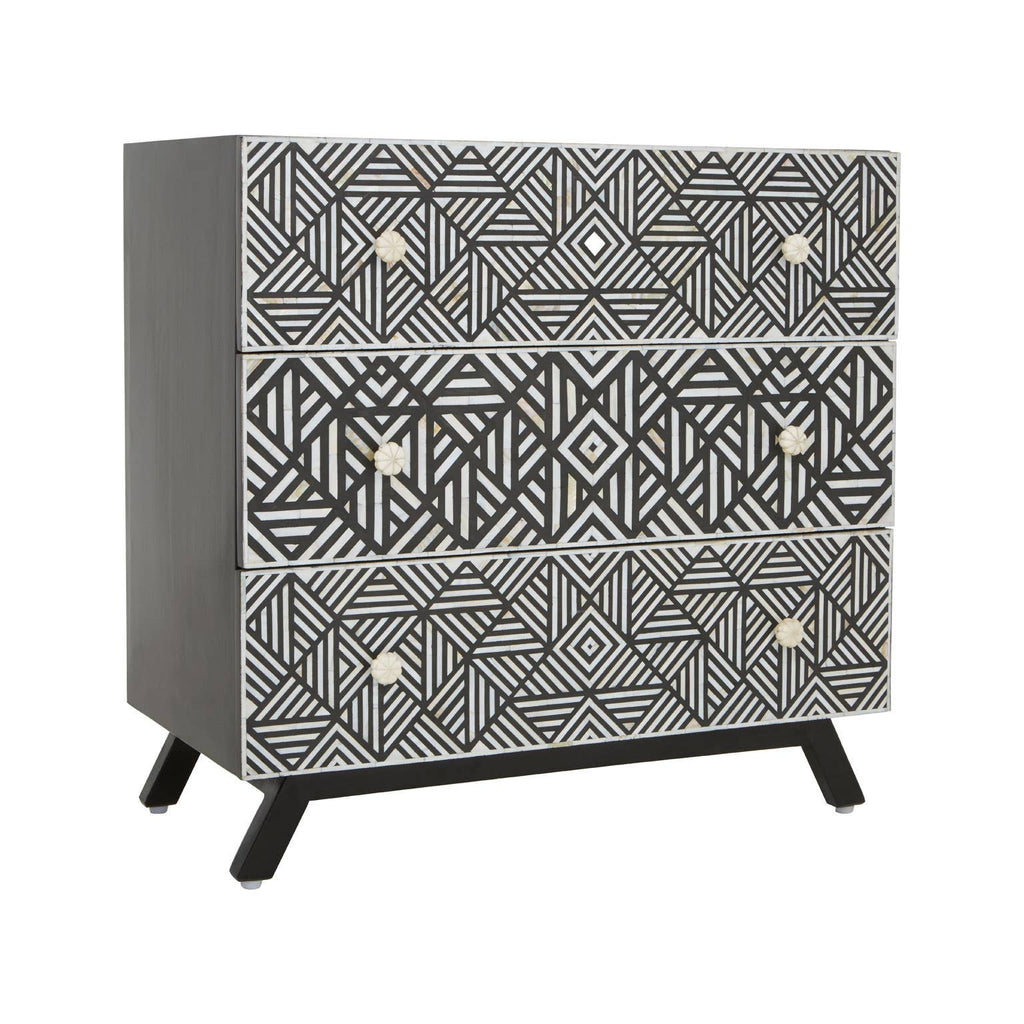 Fusion Black and Mother of Pearl Chest of 3 Drawers
