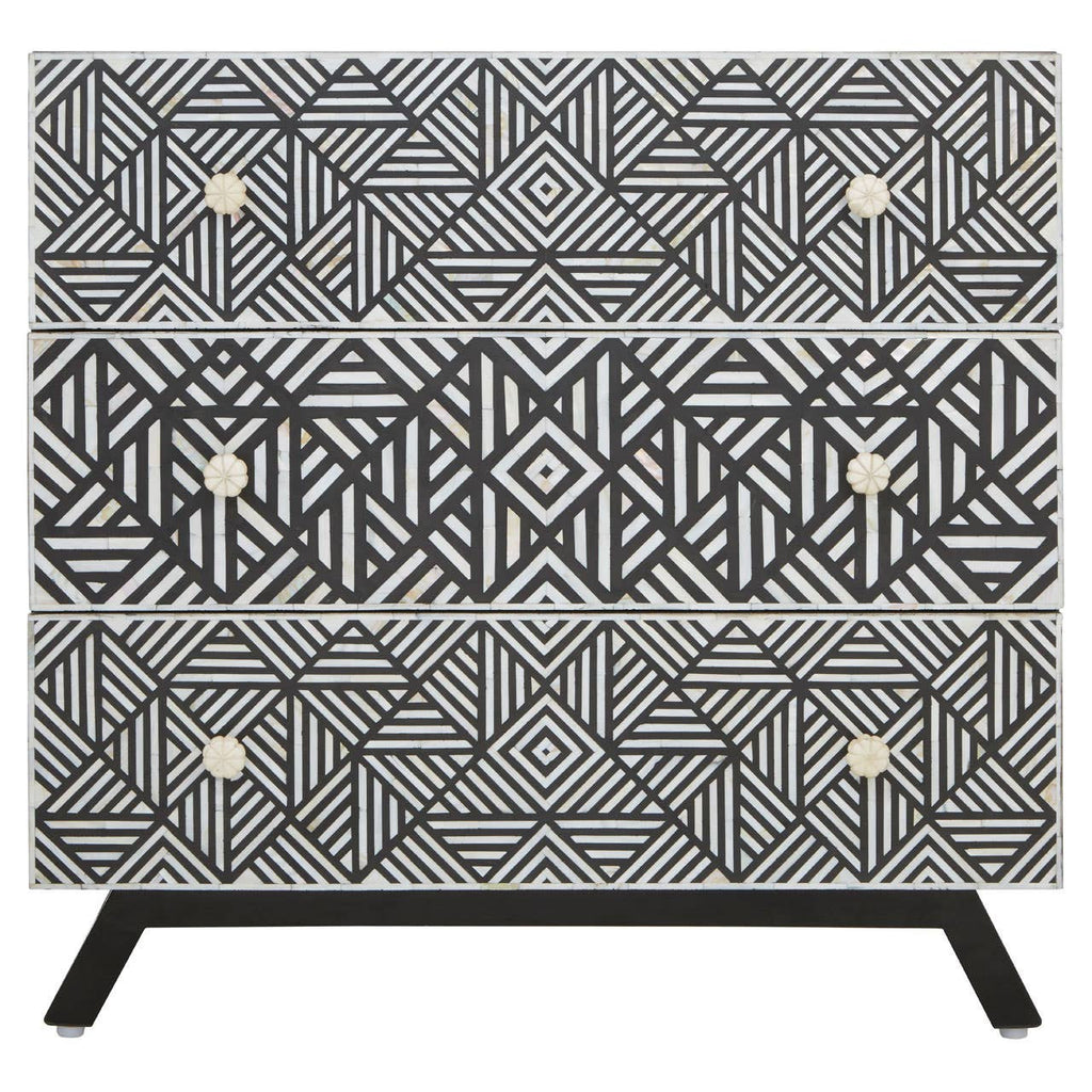Fusion Black and Mother of Pearl Chest of 3 Drawers