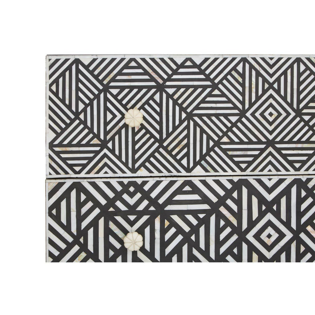 Fusion Black and Mother of Pearl Chest of 3 Drawers pattern detail