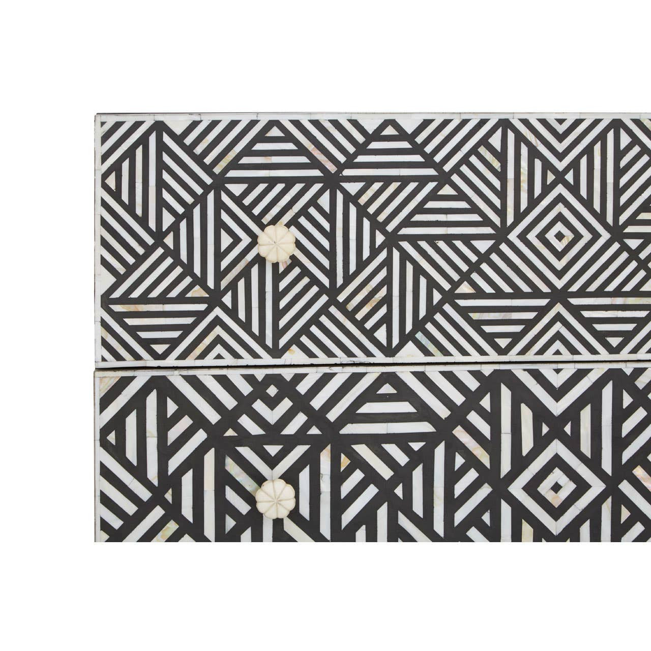 Fusion Black and Mother of Pearl Chest of 3 Drawers pattern detail
