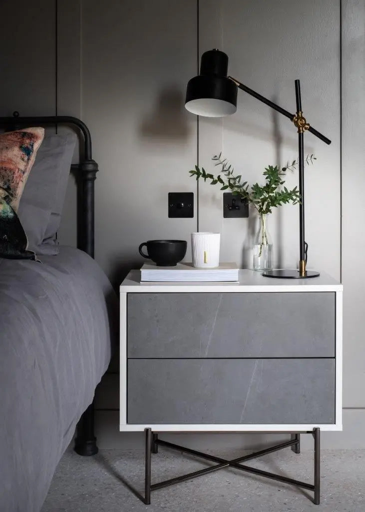 Gillmore White and Grey Marble Adriana Bedside Chest