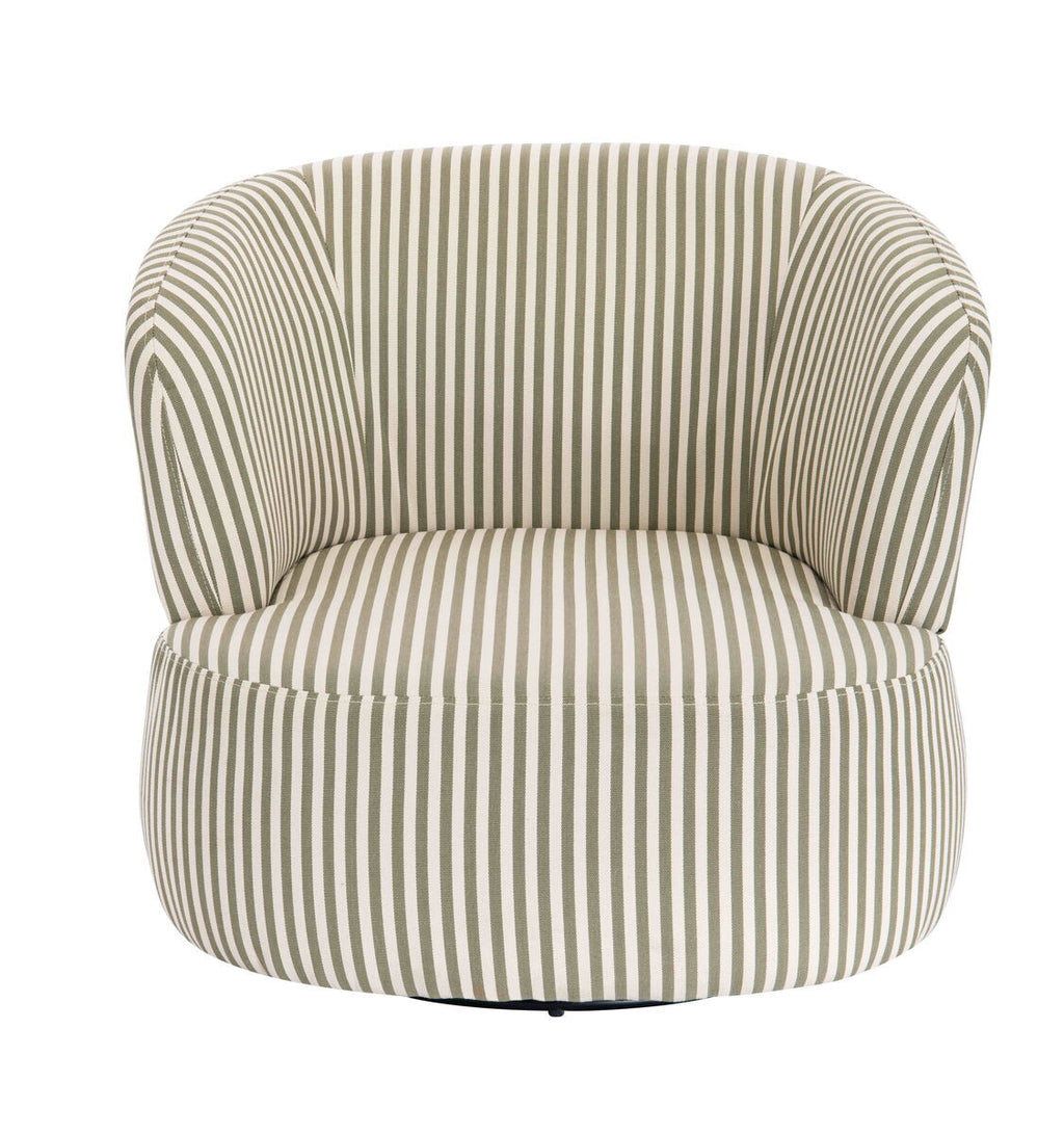Parsac Olive Green and White Stripe Swivel Lounge Chair