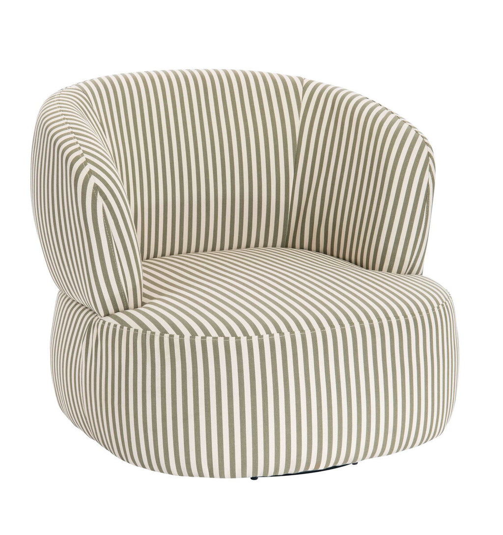 Parsac Olive Green and White Stripe Swivel Lounge Chair