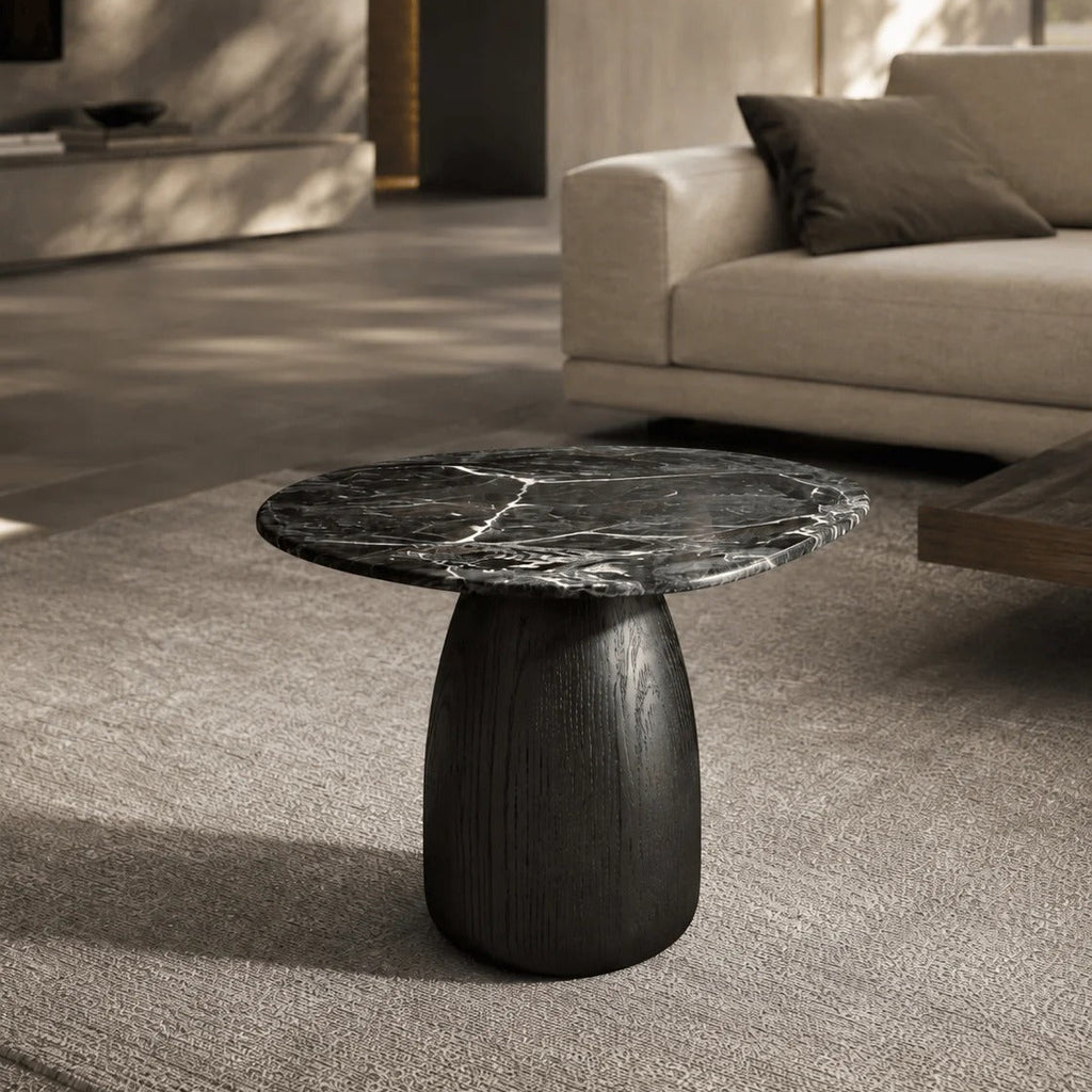 Basilca Side Table - Matte Black Marble