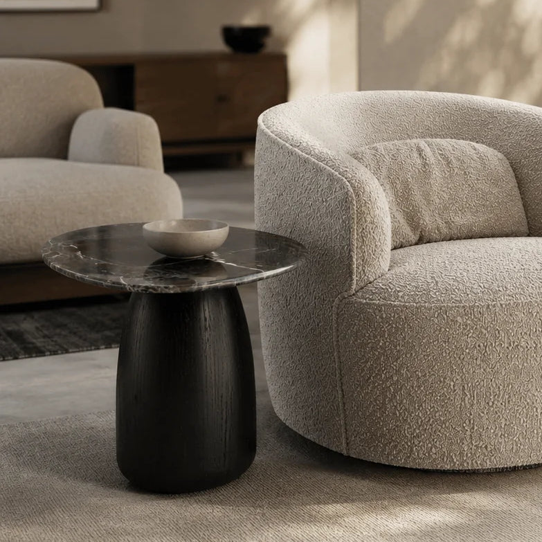 Basilca Side Table - Matte Black Marble