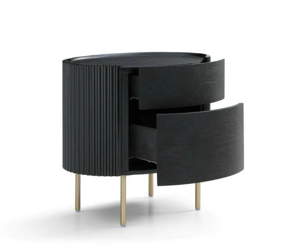 Lantine Bedside Table - Black Oak & Brass