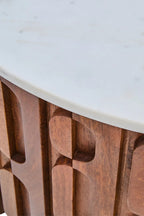 Torcino Round Coffee Table in Marble and Carved Mango Wood