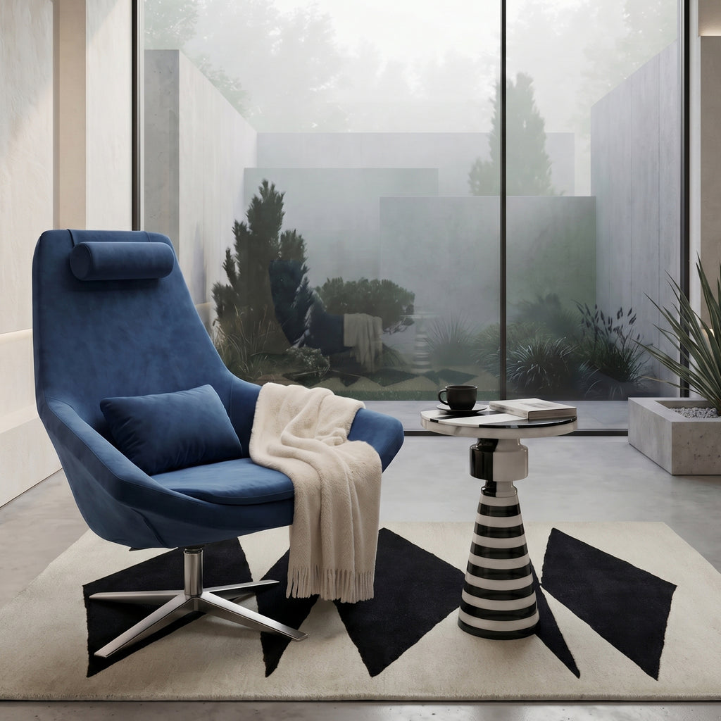 Kalo chair with our Crystal Palace rug and Zoro marble side table
