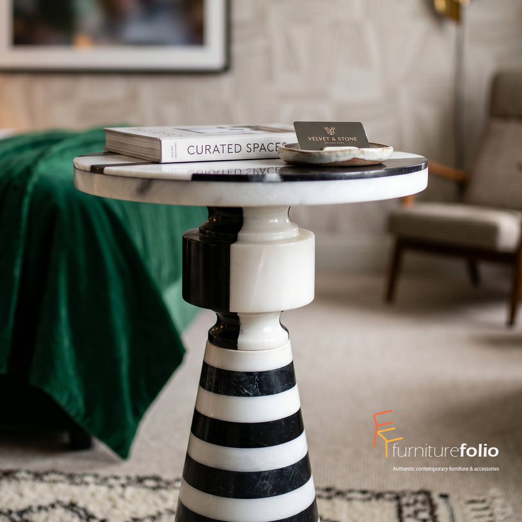 Zoro Black and White Stripe Side Table