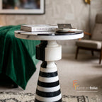 Zoro Black and White Stripe Side Table