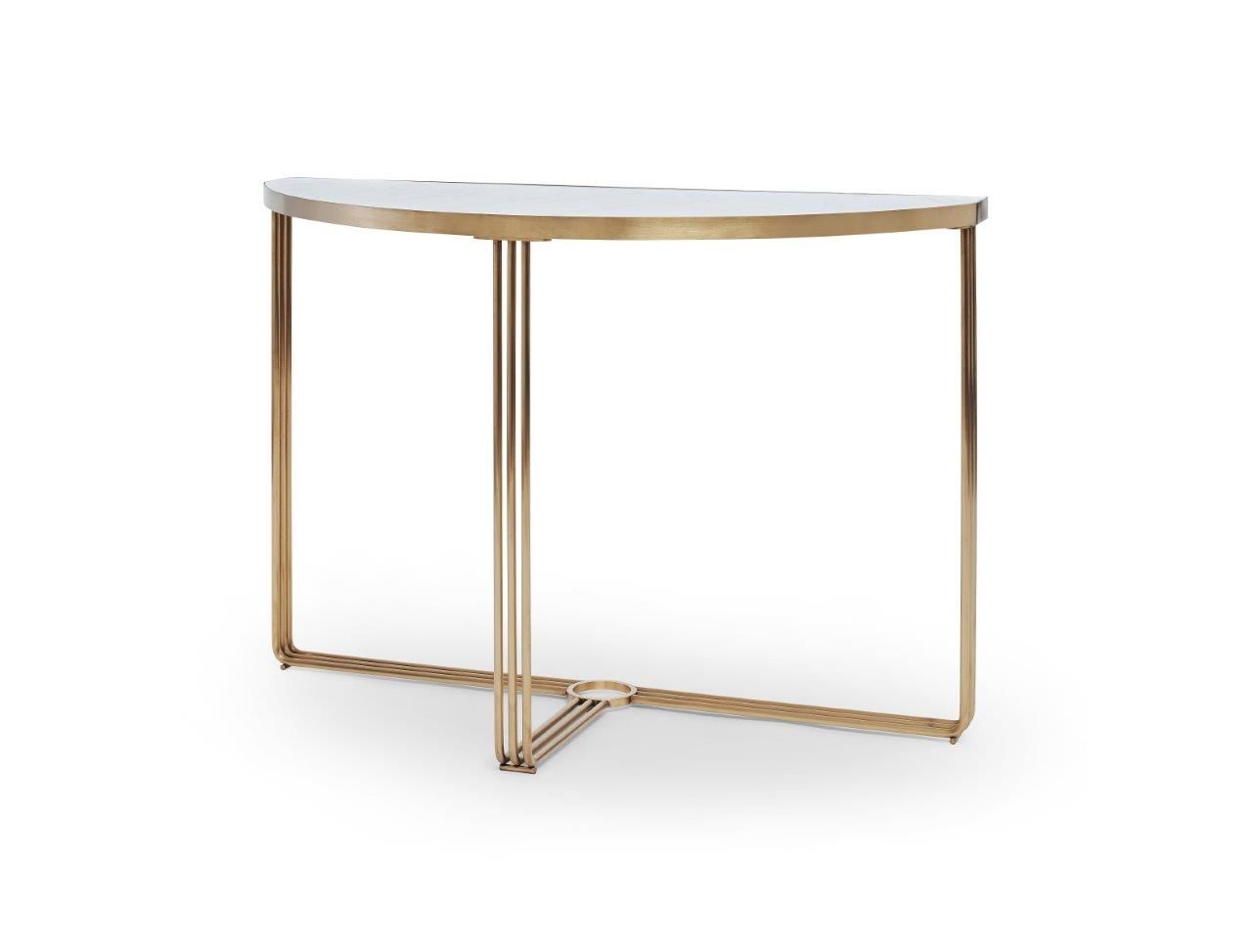 Gillmore Space Finn Collection Demi Lune Console Table with Brushed Brass Frame