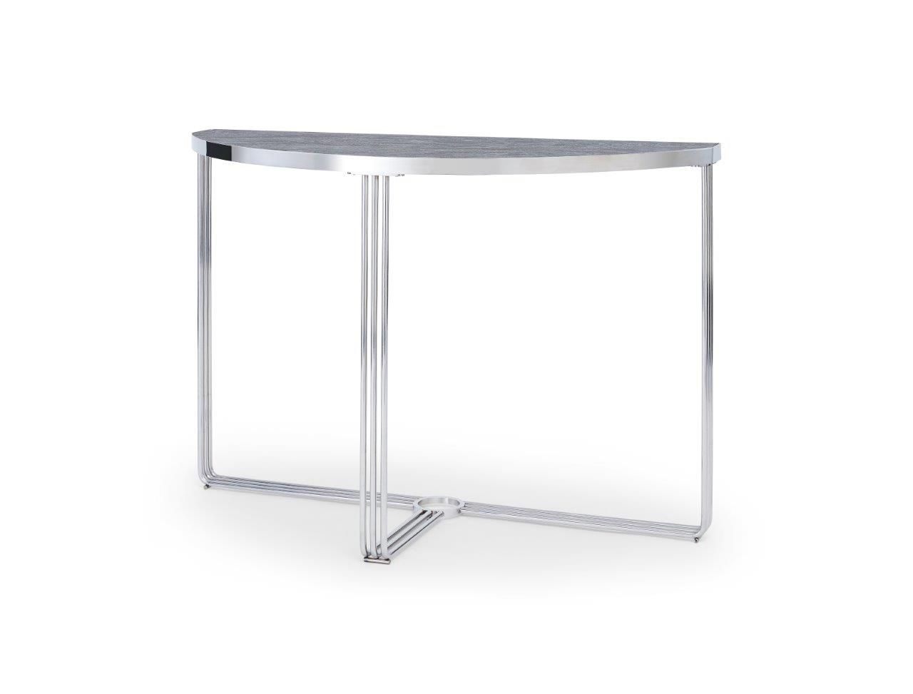 Gillmore Space Finn Collection Demi Lune Console Table with Polished Chrome Frame