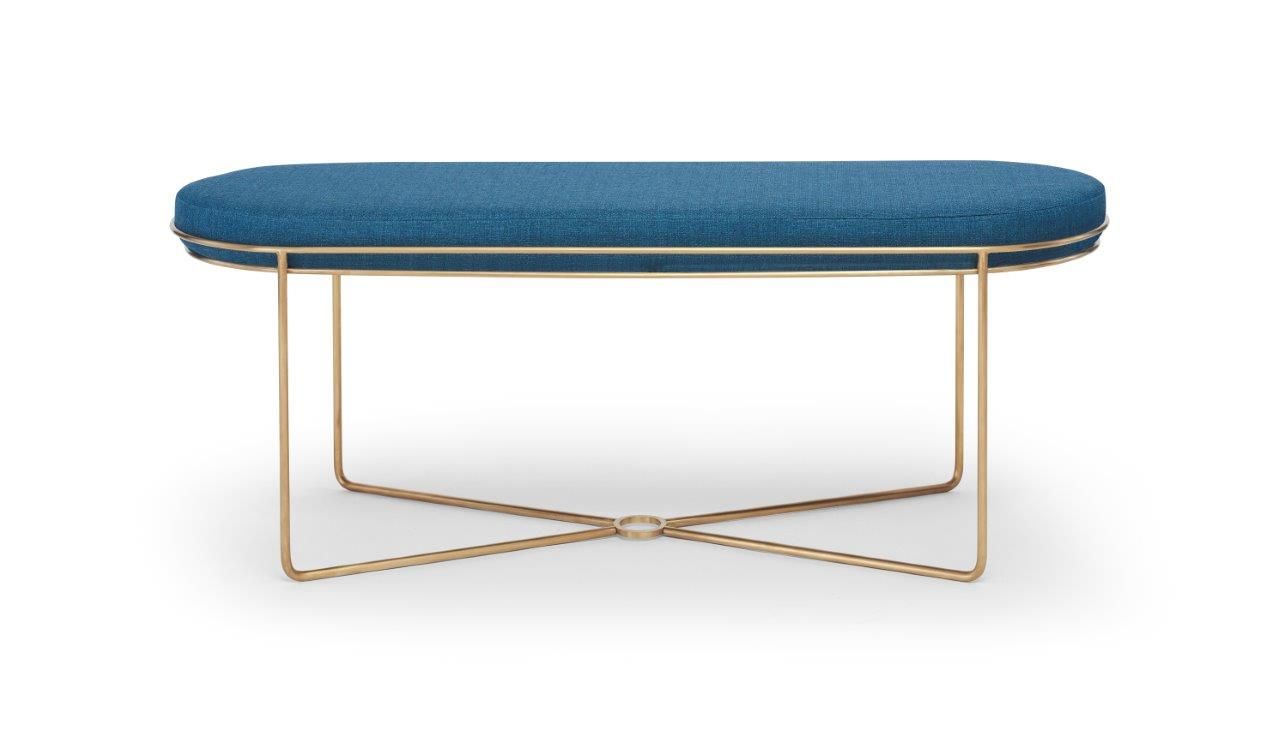 Gillmore Space Finn Collection Ottoman with Upholstered Top and Brushed Brass Frame