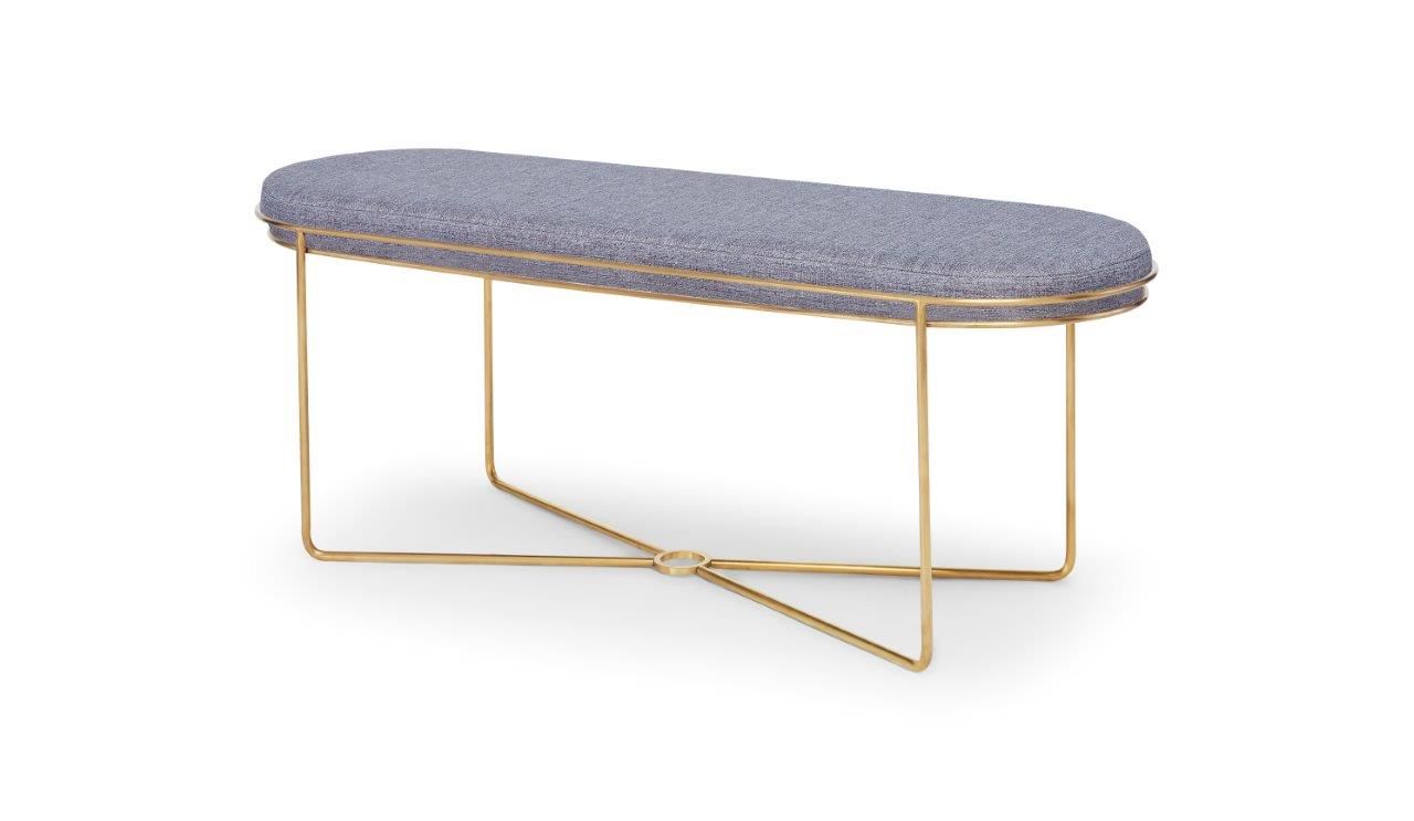 Gillmore Space Finn Collection Ottoman with Upholstered Top and Brushed Brass Frame