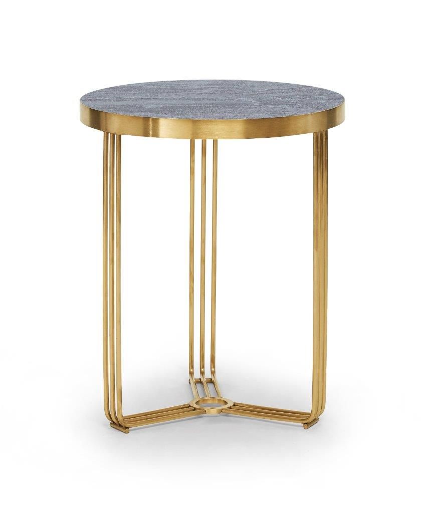 Gillmore Space Finn Collection Circular Side Table with Brushed Brass Frame