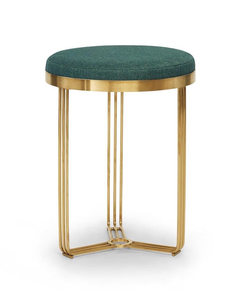 Gillmore Space  Finn Collection Circular Side Table/Stool with Upholstered Top and Brushed Brass Frame  FREE UK DELIVERY