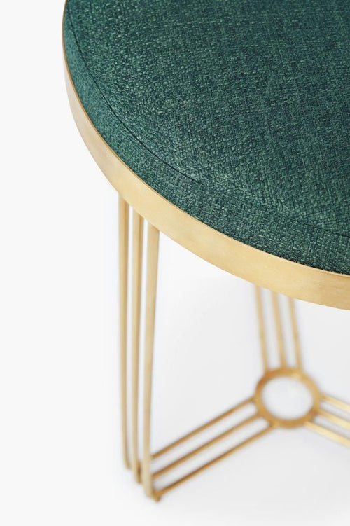 Gillmore Space  Finn Collection Circular Side Table/Stool with Upholstered Top and Brushed Brass Frame  FREE UK DELIVERY