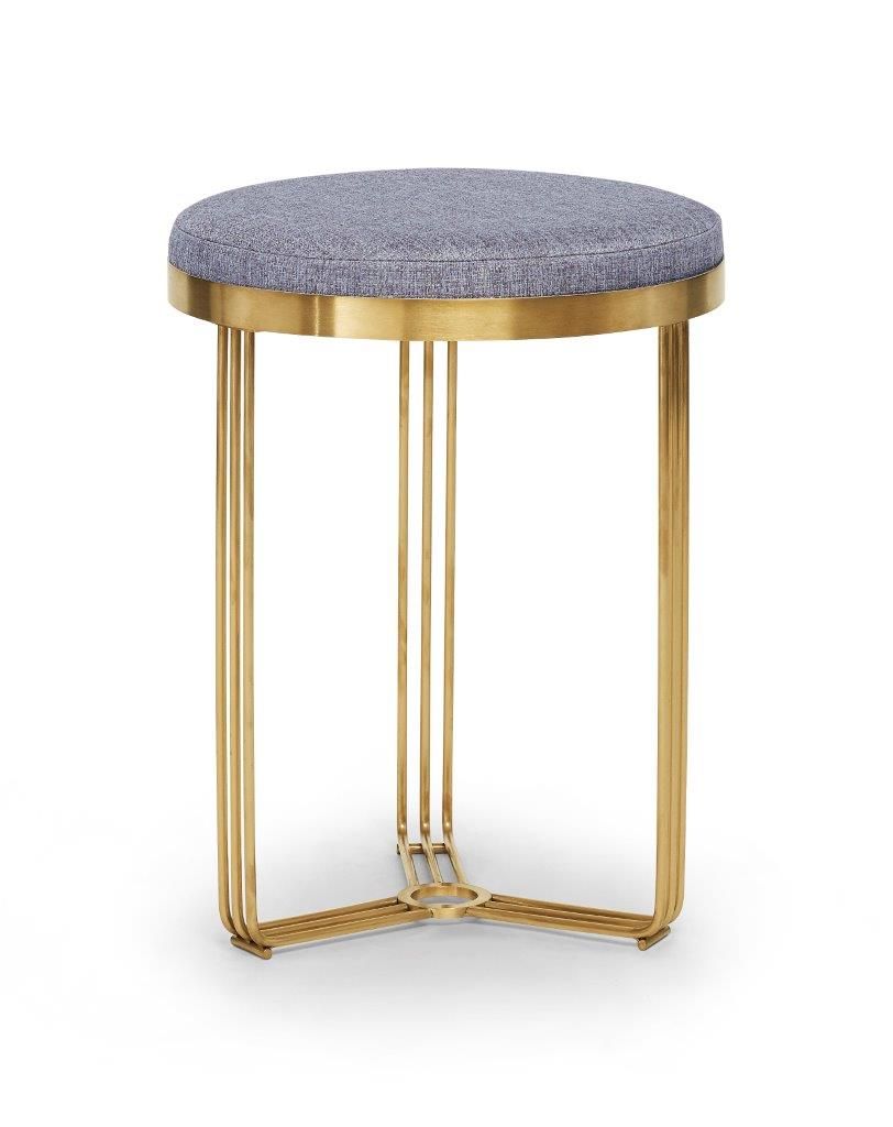 Gillmore Space  Finn Collection Circular Side Table/Stool with Upholstered Top and Brushed Brass Frame  FREE UK DELIVERY