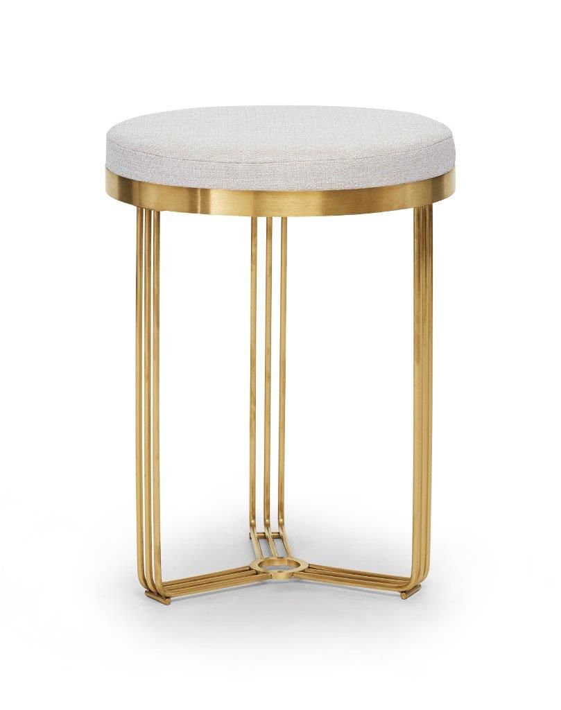 Gillmore Space  Finn Collection Circular Side Table/Stool with Upholstered Top and Brushed Brass Frame  FREE UK DELIVERY