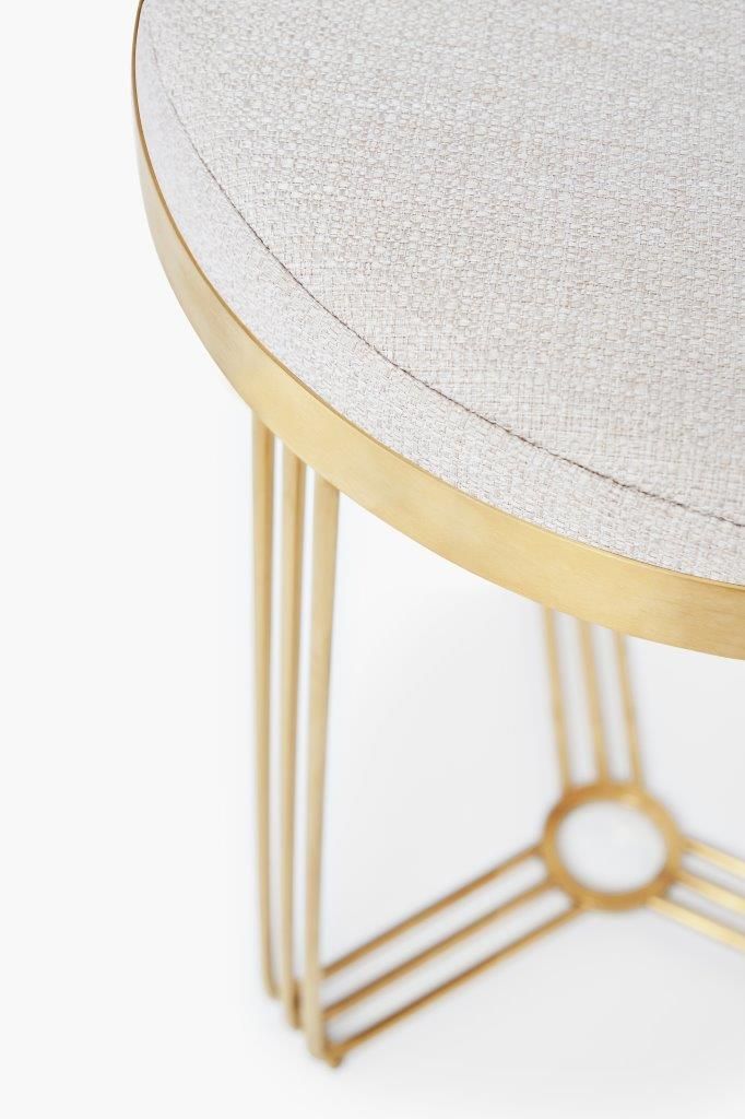 Gillmore Space  Finn Collection Circular Side Table/Stool with Upholstered Top and Brushed Brass Frame  FREE UK DELIVERY