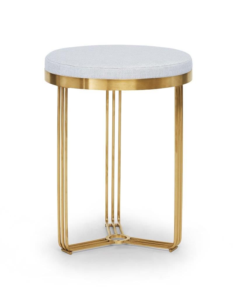 Gillmore Space  Finn Collection Circular Side Table/Stool with Upholstered Top and Brushed Brass Frame  FREE UK DELIVERY
