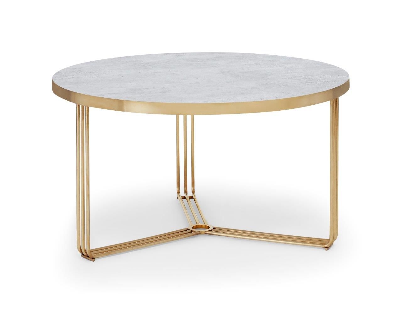 Gillmore Space Finn Collection Small Circular Coffee Table with  Brass Frame
