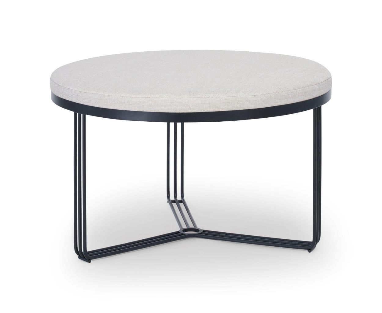 Gillmore Space Finn Collection Small Circular Coffee Table/Footstool with Upholstered Top and Matt  Black Frame