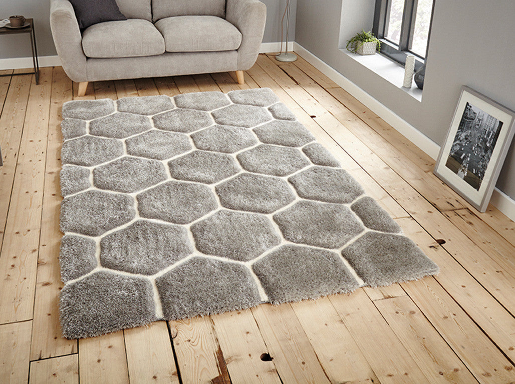 Think Rugs Hand Tufted Shaggy Collection - Noble House NH 30782 Grey/White