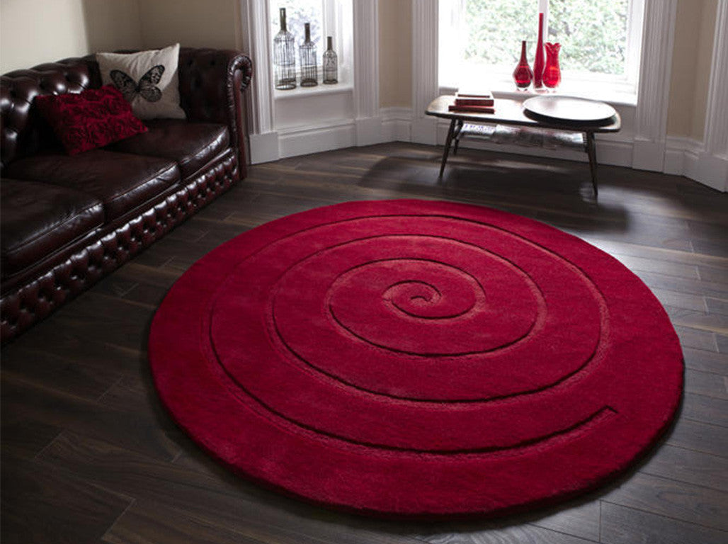 Think Rugs Hand Tufted Wool Collection - Spiral Red